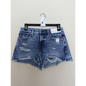 Arizona Jean Co Medium Wash Distressed High Rise Stretch Denim Jean Shorts 7 NEW